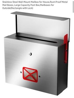 Stainless Steel Wall-Mount Mailbox with Red Accent